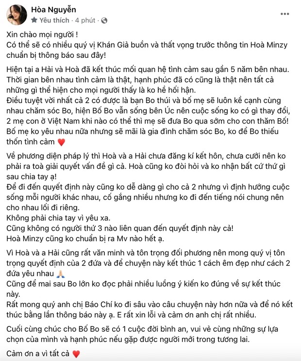 Hòa Minzy là ai? Nữ ca sĩ xác nhận chia tay bạn trai thiếu gia sau 5 năm quen nhau Hoa Minzy chia tay ban trai